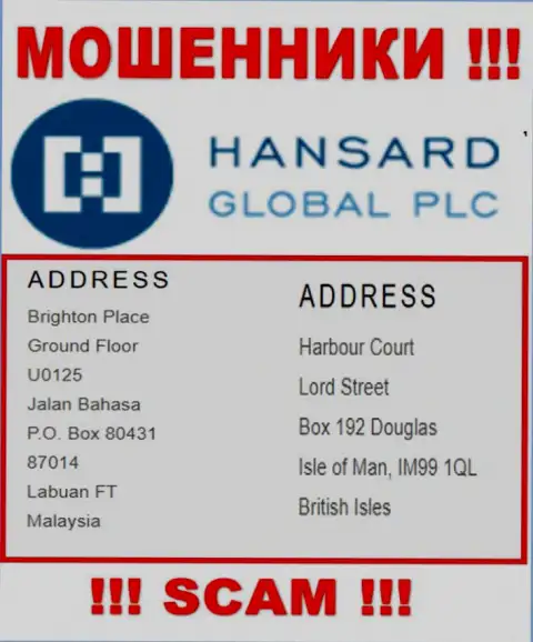 Добраться до Hansard Com, чтобы вырвать деньги невозможно, они зарегистрированы в оффшоре: Brighton Place Ground Floor U0125 Jalan Bahasa P.O. Box 80431 87014 Labuan FT Malaysia
