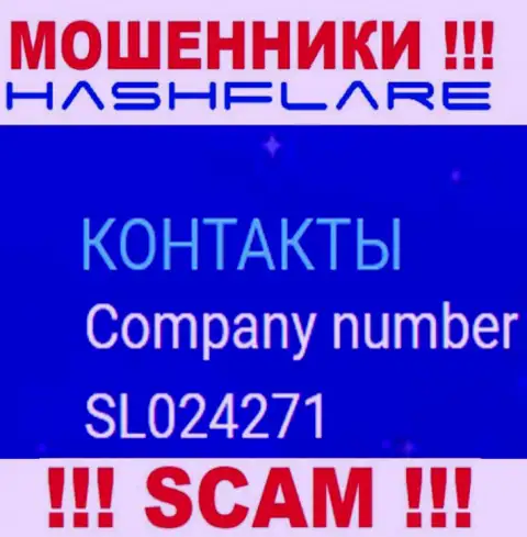 Регистрационный номер, под которым официально зарегистрирована контора HashFlare: SL024271