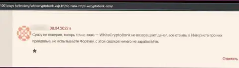 Денежные активы, которые угодили в лапы WhiteCryptoBank, находятся под угрозой прикарманивания - достоверный отзыв