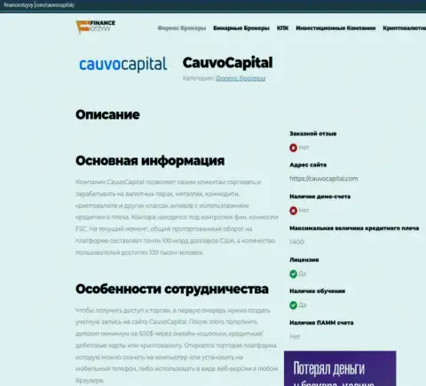Статья о брокерской организации Cauvo Capital на сервисе financeotzyvy com